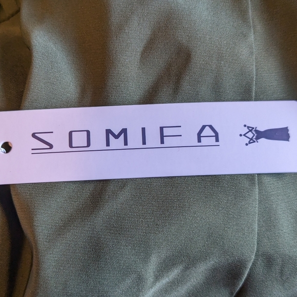 NEW Somifa Olive Green Satin Maxi Dress Cowl Neck Spaghetti Straps Prom Sz. 14 - Picture 8 of 8